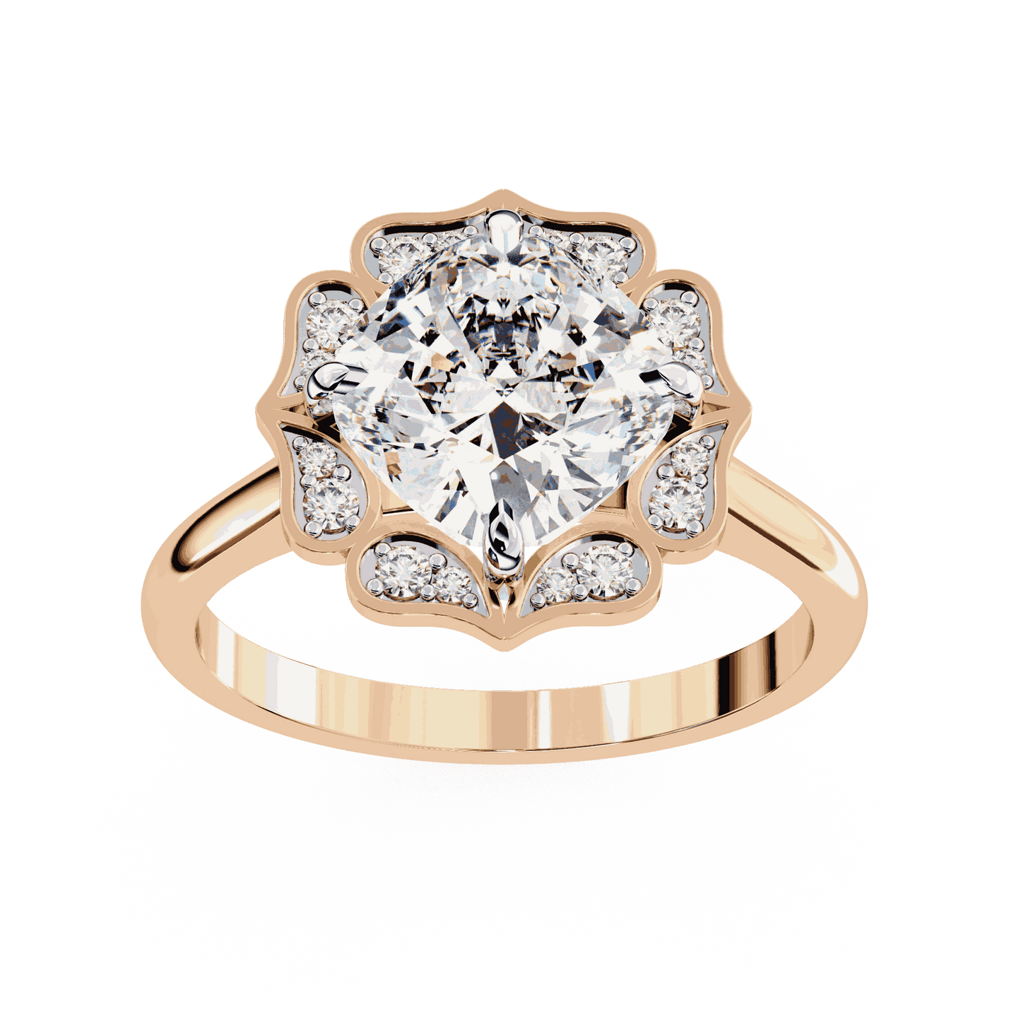 Cushion Cut Lab Grown Diamond Halo Engagement Ring with Vintage Floral Petal Halo