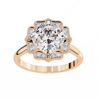 Cushion Cut Lab Grown Diamond Halo Engagement Ring with Vintage Floral Petal Halo