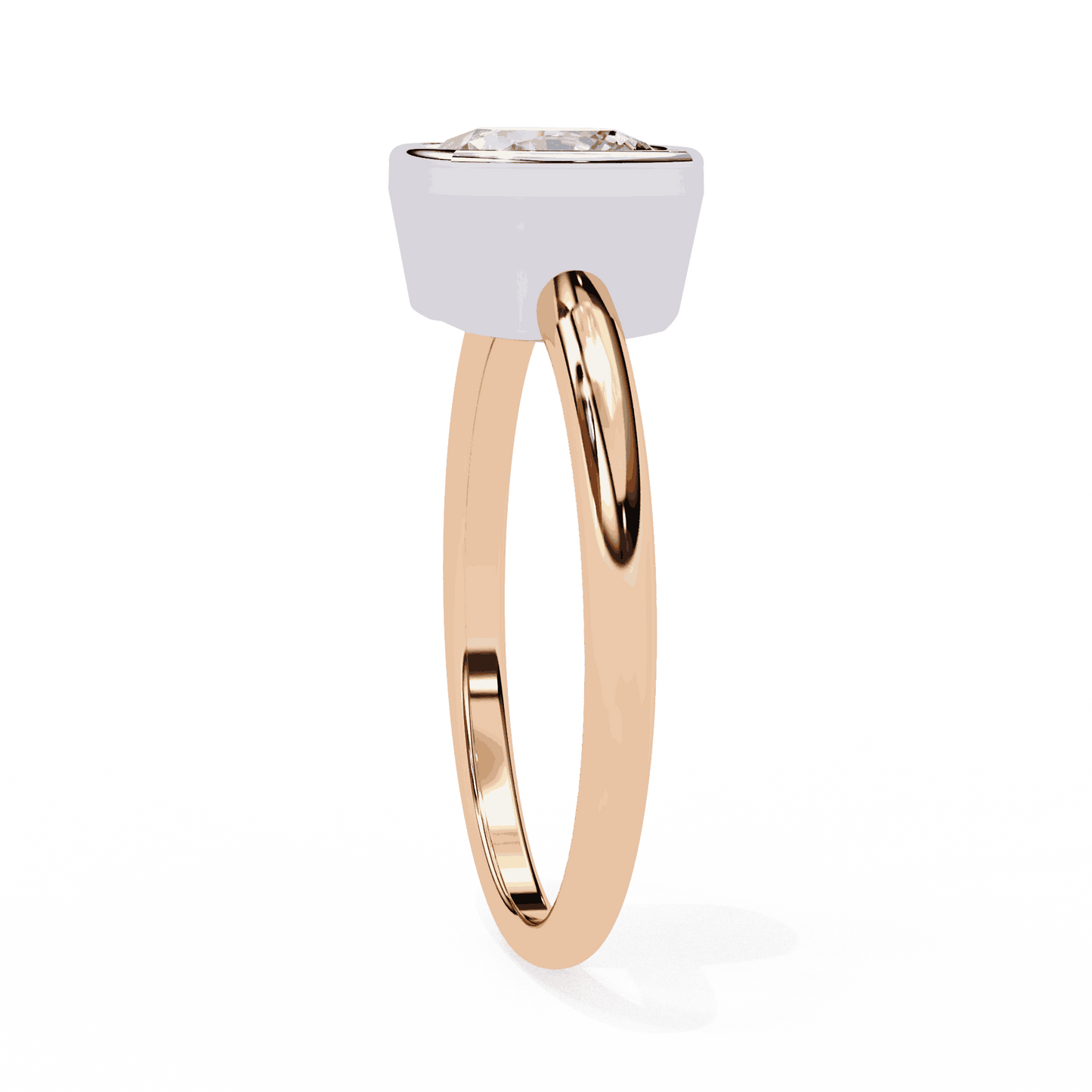 Cushion Cut Lab Grown Diamond Bezel Engagement Ring with Two Tone Plain Band