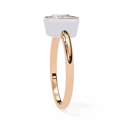 Cushion Cut Lab Grown Diamond Bezel Engagement Ring with Two Tone Plain Band