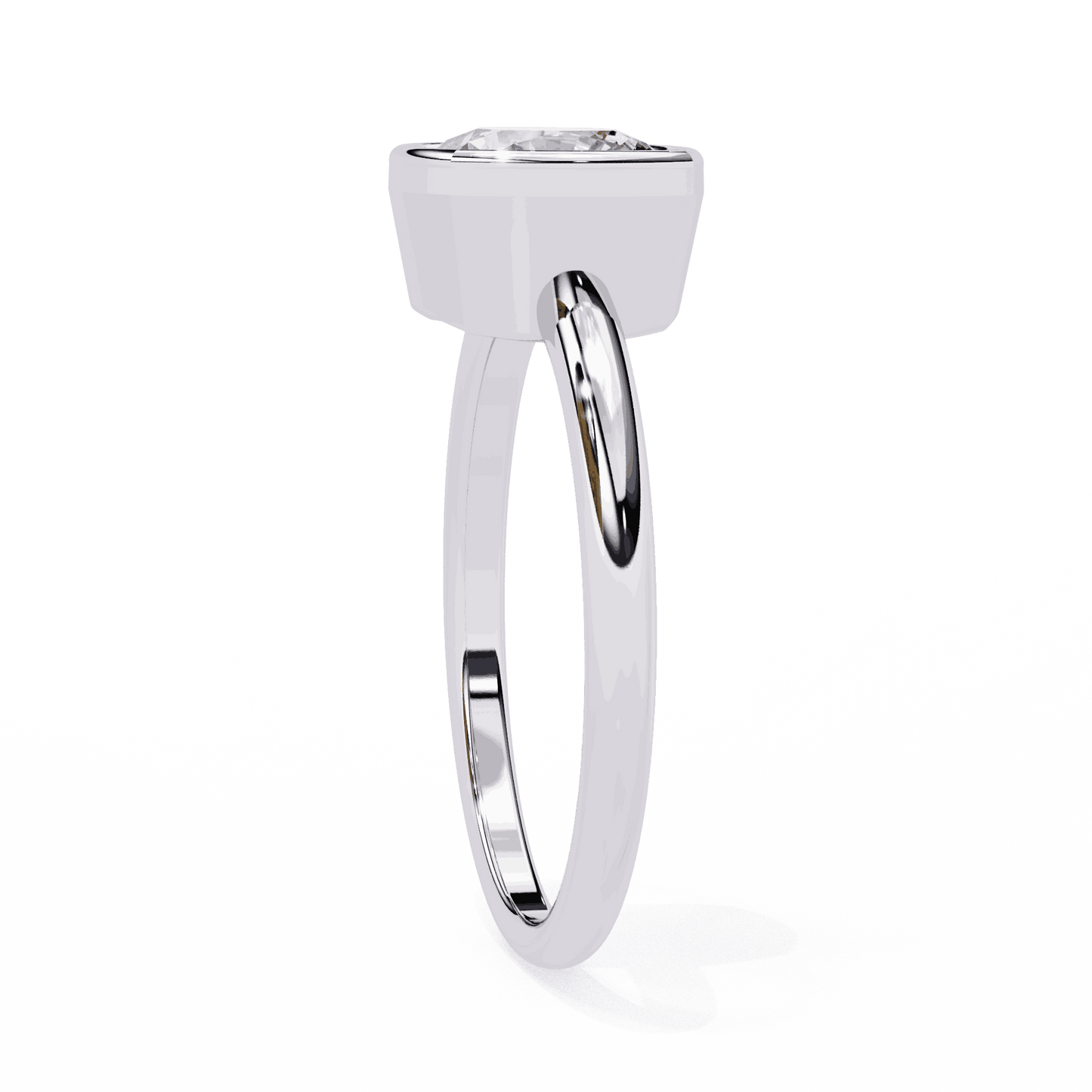 Cushion Cut Lab Grown Diamond Bezel Engagement Ring with Two Tone Plain Band