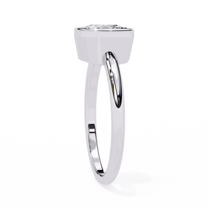 Cushion Cut Lab Grown Diamond Bezel Engagement Ring with Two Tone Plain Band