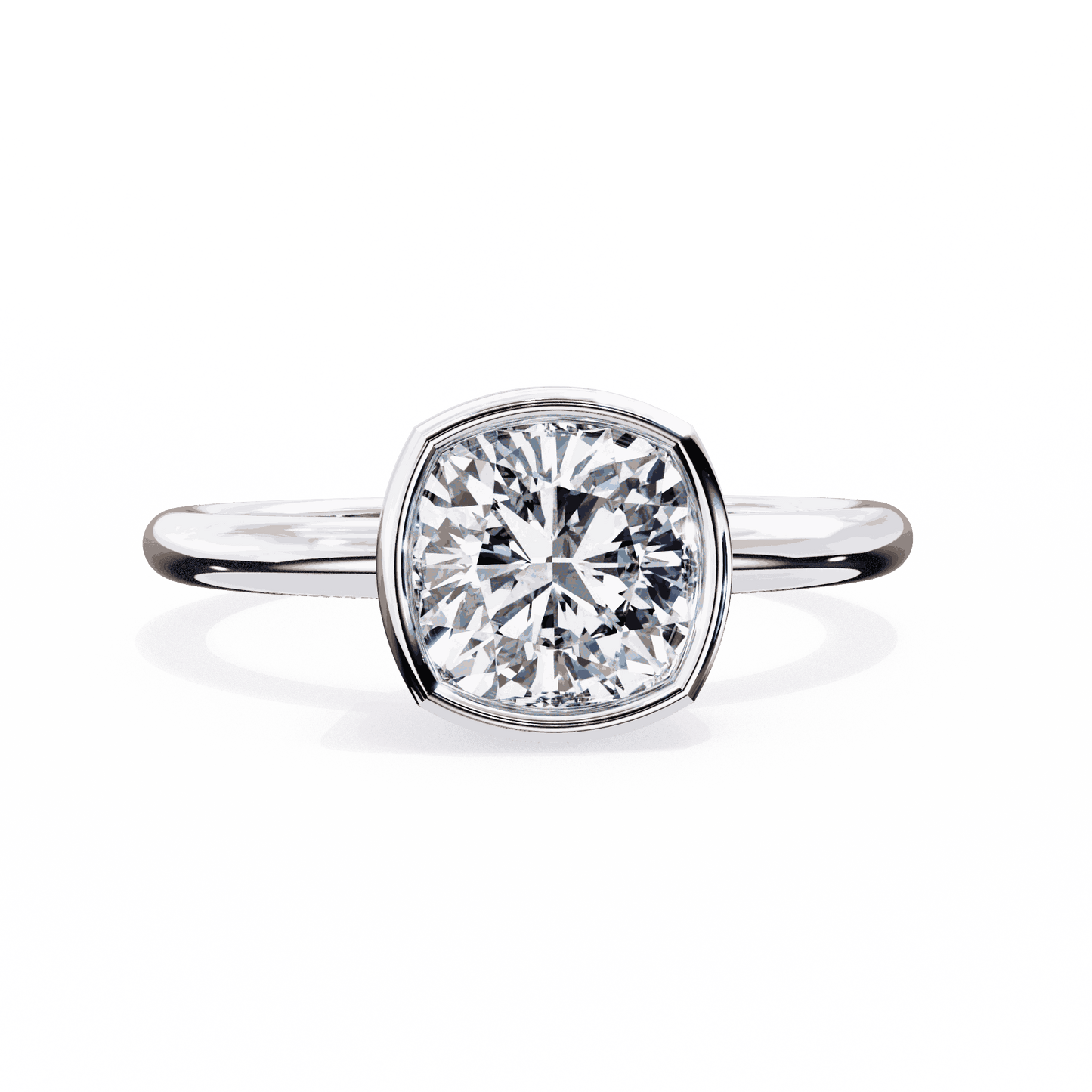 Cushion Cut Lab Grown Diamond Bezel Engagement Ring with Two Tone Plain Band