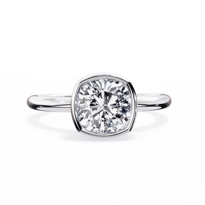 Cushion Cut Lab Grown Diamond Bezel Engagement Ring with Two Tone Plain Band