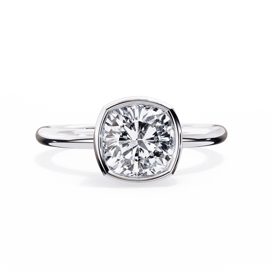 Cushion Cut Lab Grown Diamond Bezel Engagement Ring with Two Tone Plain Band