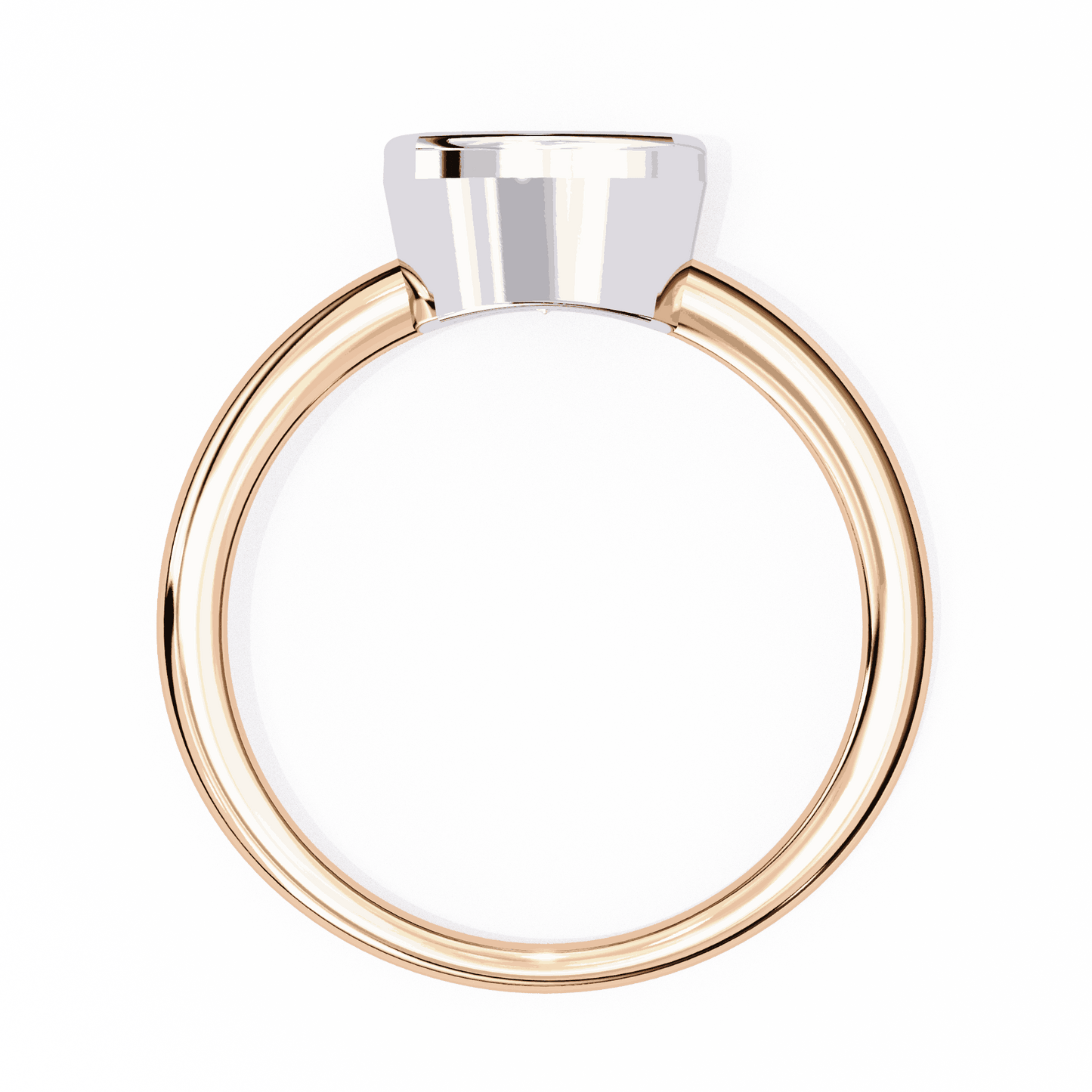 Cushion Cut Lab Grown Diamond Bezel Engagement Ring with Two Tone Plain Band