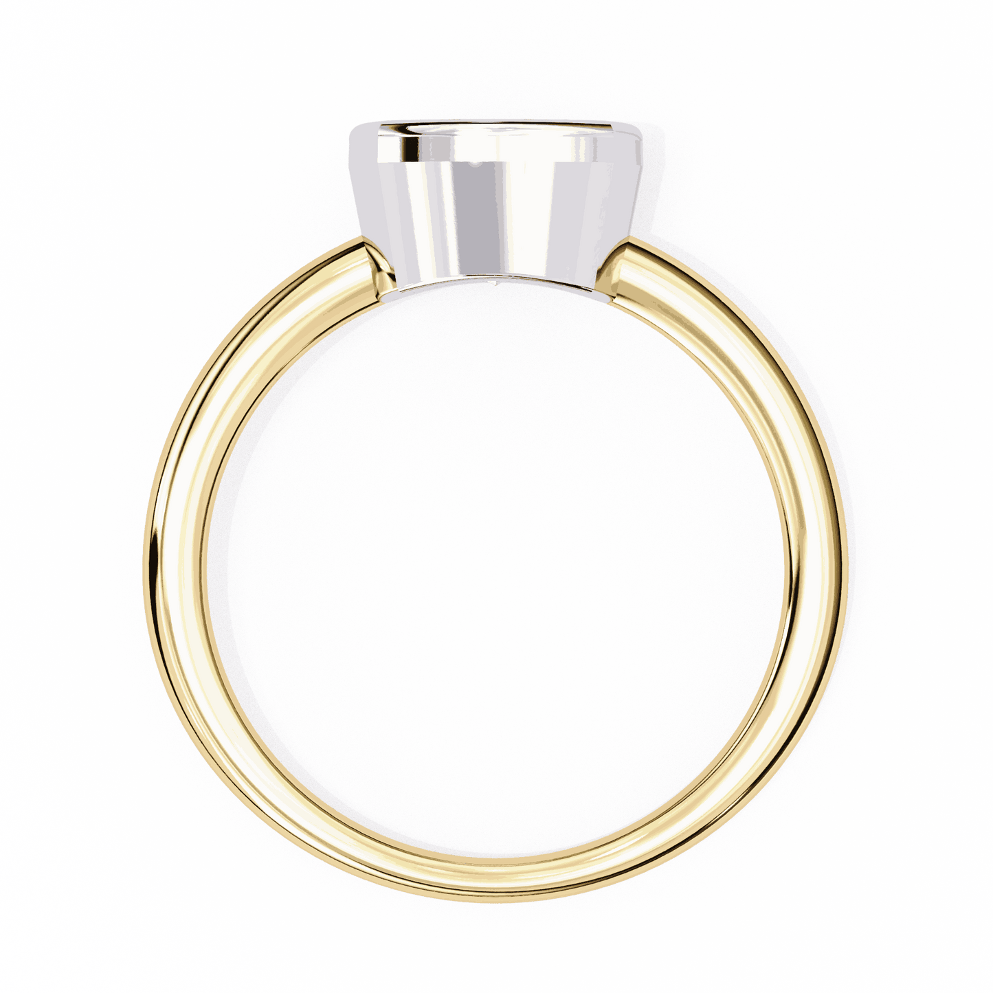 Cushion Cut Lab Grown Diamond Bezel Engagement Ring with Two Tone Plain Band