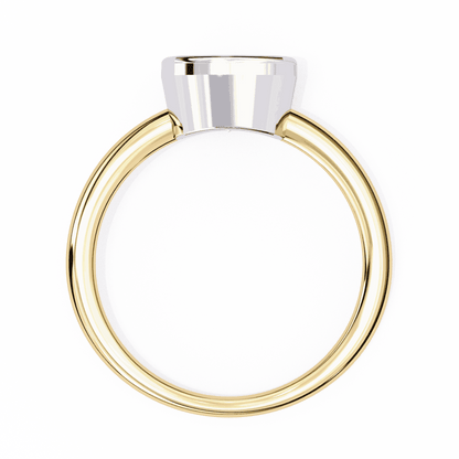 Cushion Cut Lab Grown Diamond Bezel Engagement Ring with Two Tone Plain Band