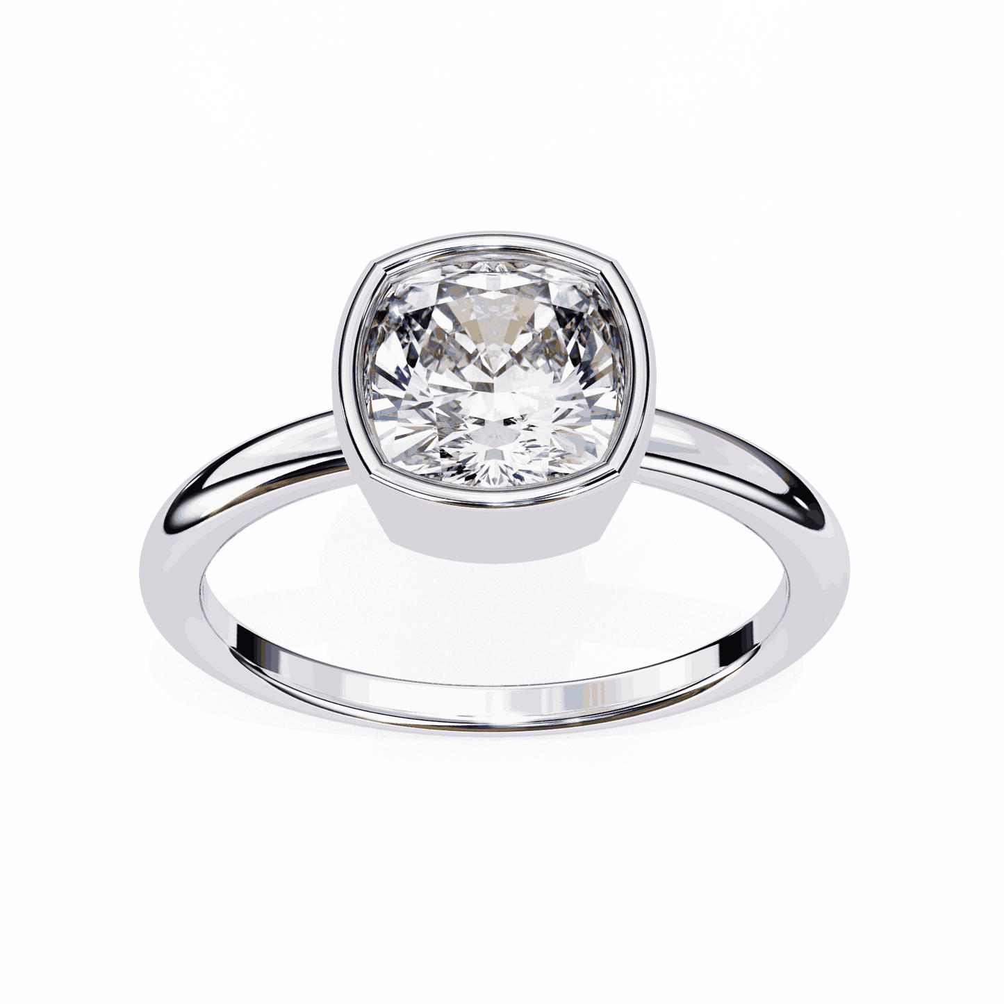 Cushion Cut Lab Grown Diamond Bezel Engagement Ring with Two Tone Plain Band