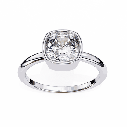 Cushion Cut Lab Grown Diamond Bezel Engagement Ring with Two Tone Plain Band
