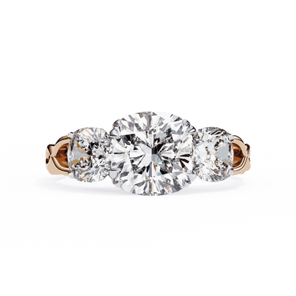 Cushion Cut Lab Grown Diamond Three Stone Engagement Ring with Cushion Sides Twist Band