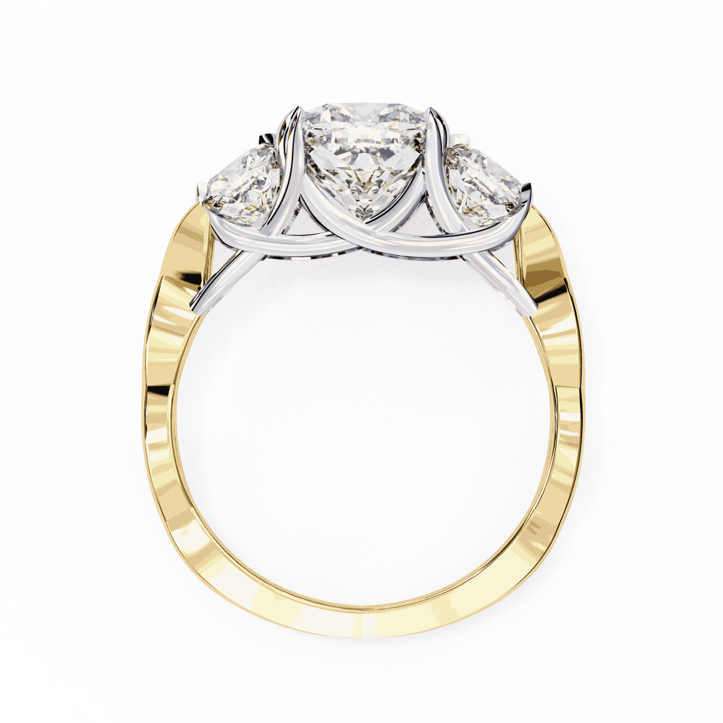 Cushion Cut Lab Grown Diamond Three Stone Engagement Ring with Cushion Sides Twist Band