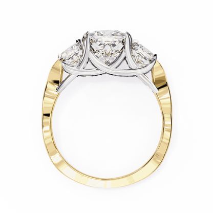 Cushion Cut Lab Grown Diamond Three Stone Engagement Ring with Cushion Sides Twist Band
