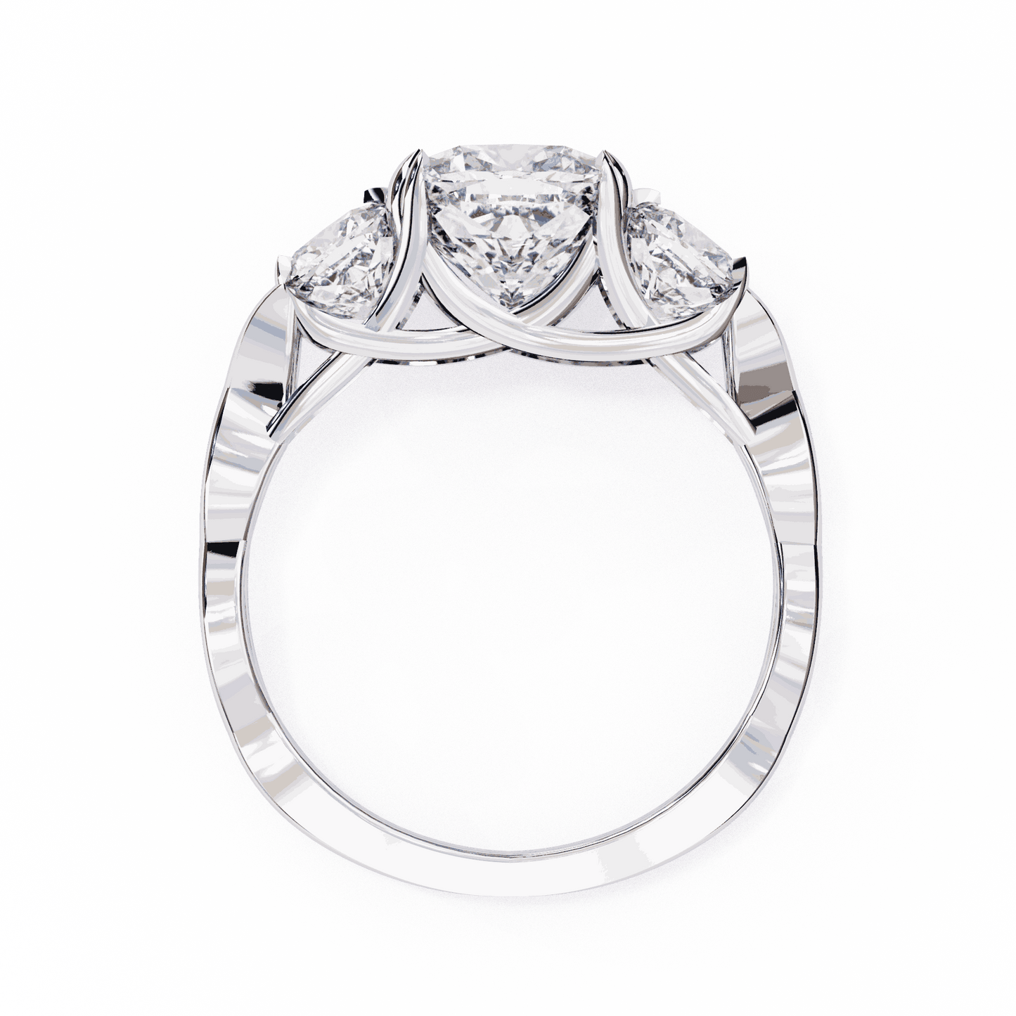 Cushion Cut Lab Grown Diamond Three Stone Engagement Ring with Cushion Sides Twist Band