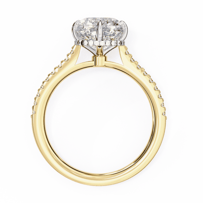 Cushion Cut Lab Grown Diamond Solitaire Engagement Ring with Hidden Halo and Pavé Band