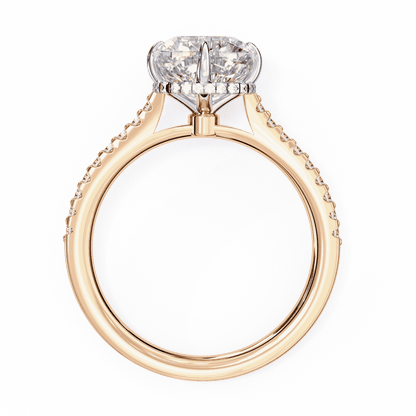 Cushion Cut Lab Grown Diamond Solitaire Engagement Ring with Hidden Halo and Pavé Band