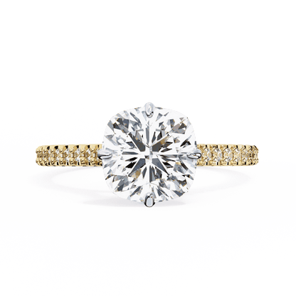 Cushion Cut Lab Grown Diamond Solitaire Engagement Ring with Hidden Halo and Pavé Band