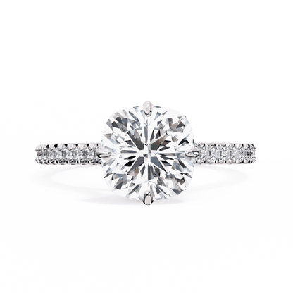 Cushion Cut Lab Grown Diamond Solitaire Engagement Ring with Hidden Halo and Pavé Band