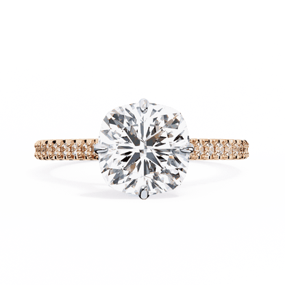 Cushion Cut Lab Grown Diamond Solitaire Engagement Ring with Hidden Halo and Pavé Band