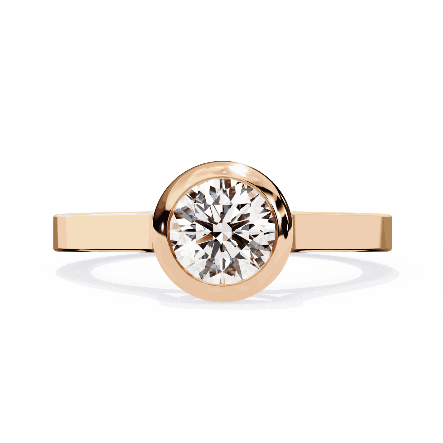 Round Cut Lab Grown Diamond Bezel Engagement Ring with Flat Modern Band