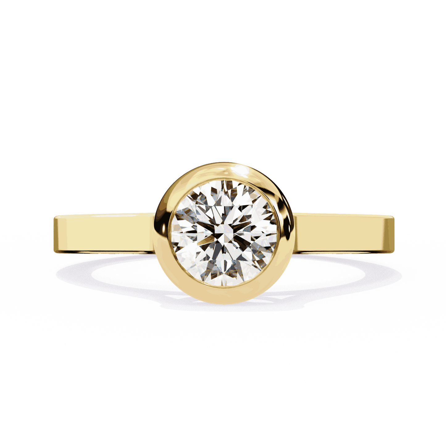 Round Cut Lab Grown Diamond Bezel Engagement Ring with Flat Modern Band