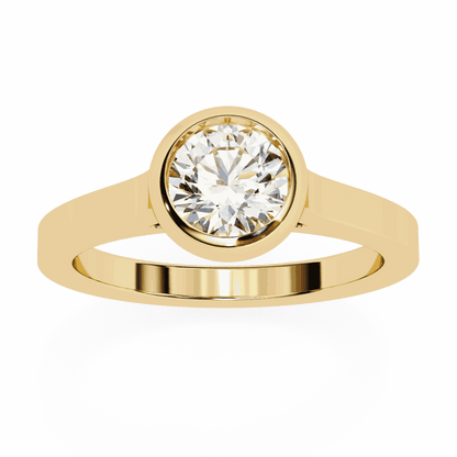 Round Cut Lab Grown Diamond Bezel Engagement Ring with Flat Modern Band