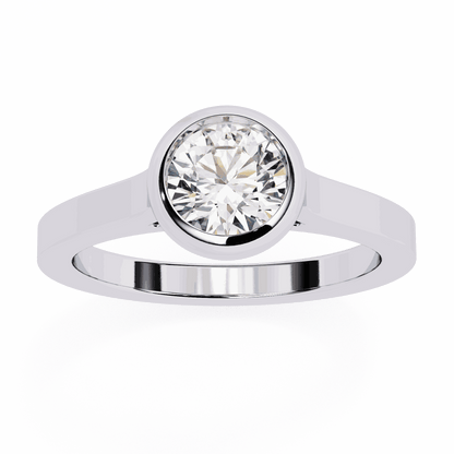 Round Cut Lab Grown Diamond Bezel Engagement Ring with Flat Modern Band