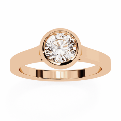 Round Cut Lab Grown Diamond Bezel Engagement Ring with Flat Modern Band