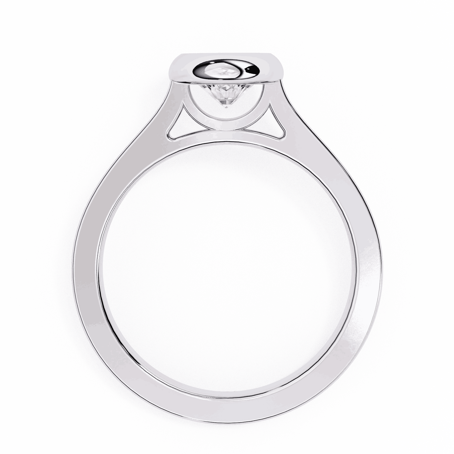 Round Cut Lab Grown Diamond Bezel Engagement Ring with Flat Modern Band