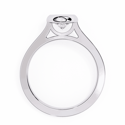 Round Cut Lab Grown Diamond Bezel Engagement Ring with Flat Modern Band