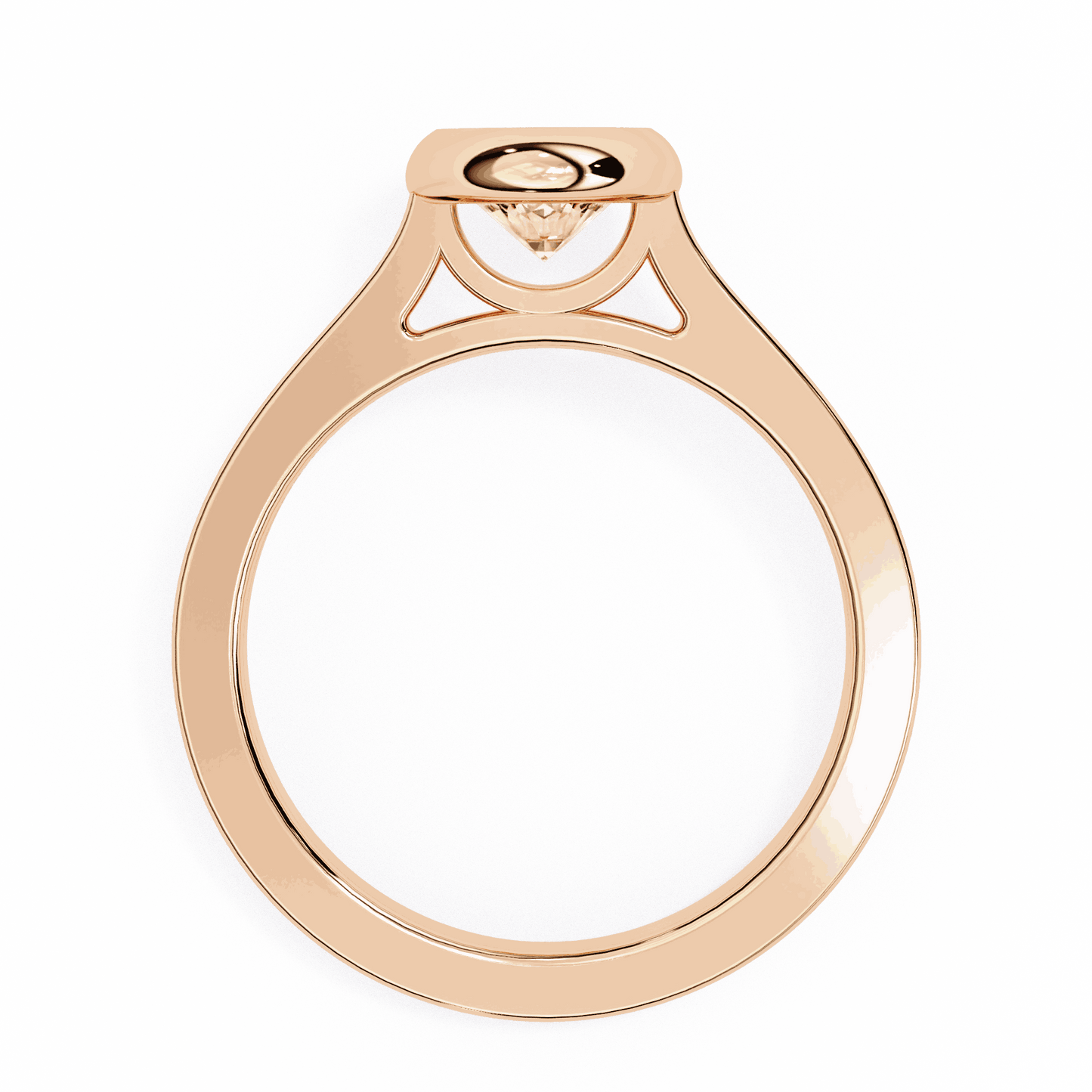 Round Cut Lab Grown Diamond Bezel Engagement Ring with Flat Modern Band