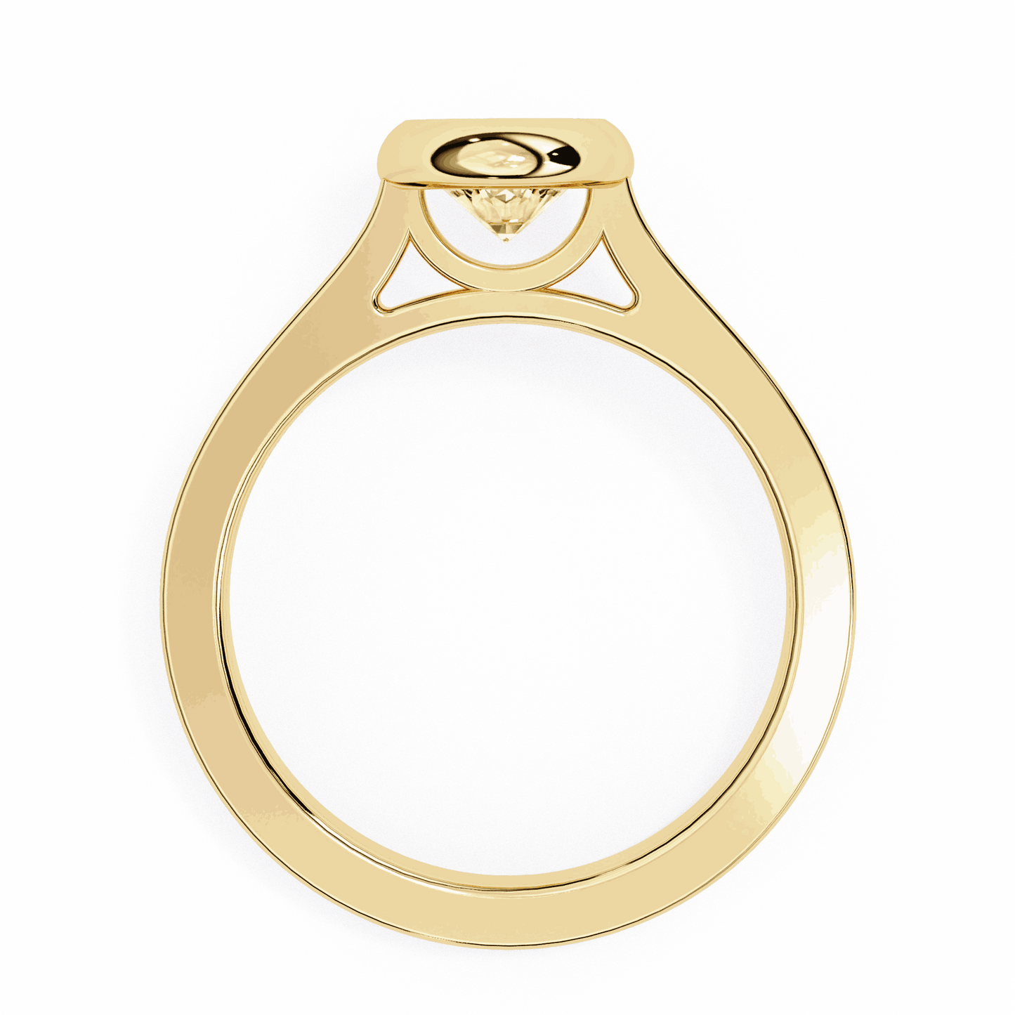Round Cut Lab Grown Diamond Bezel Engagement Ring with Flat Modern Band