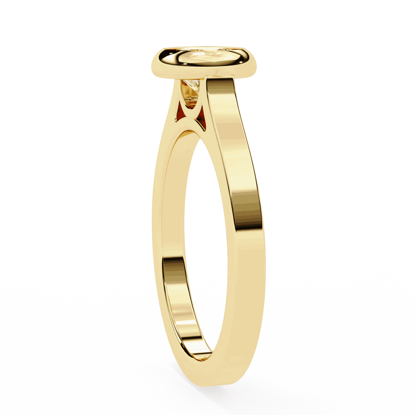 Round Cut Lab Grown Diamond Bezel Engagement Ring with Flat Modern Band