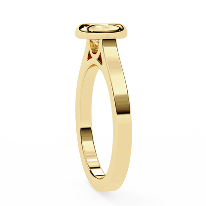 Round Cut Lab Grown Diamond Bezel Engagement Ring with Flat Modern Band