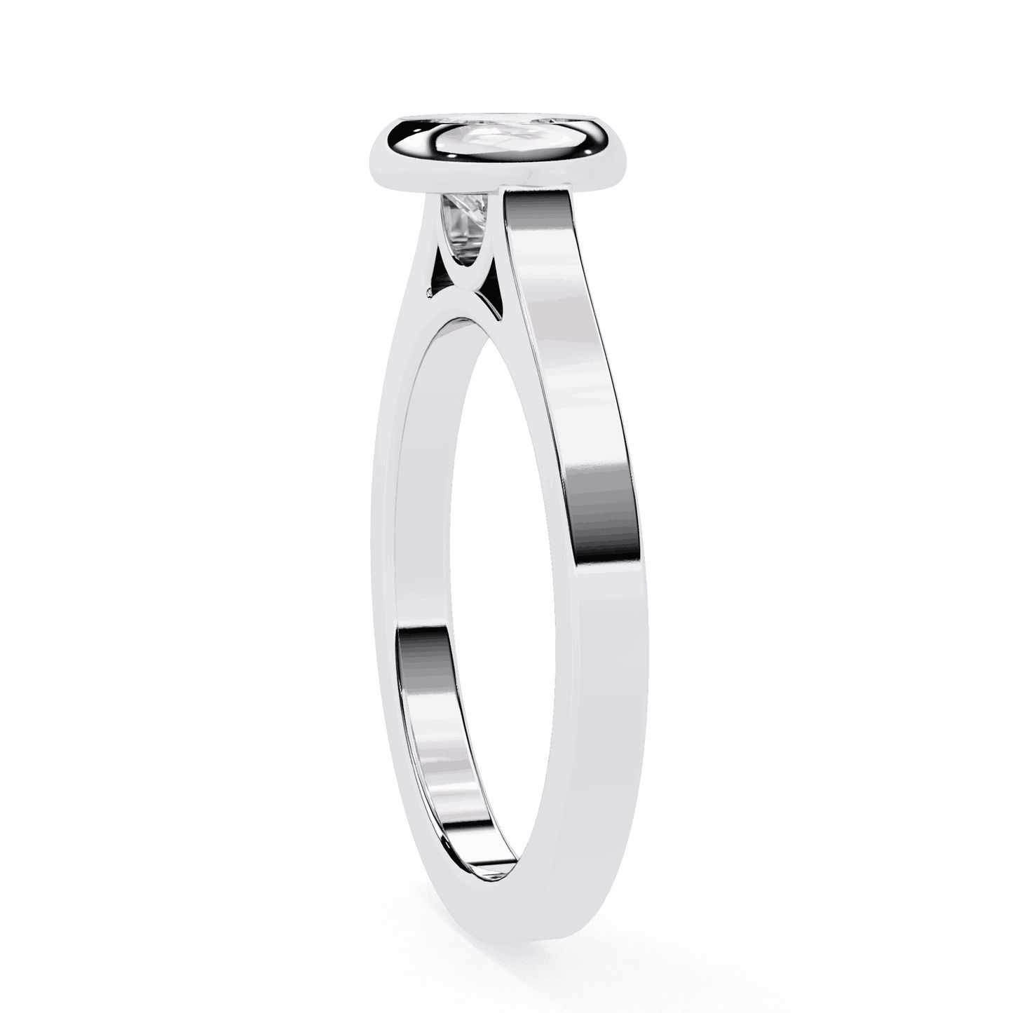 Round Cut Lab Grown Diamond Bezel Engagement Ring with Flat Modern Band