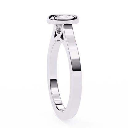 Round Cut Lab Grown Diamond Bezel Engagement Ring with Flat Modern Band