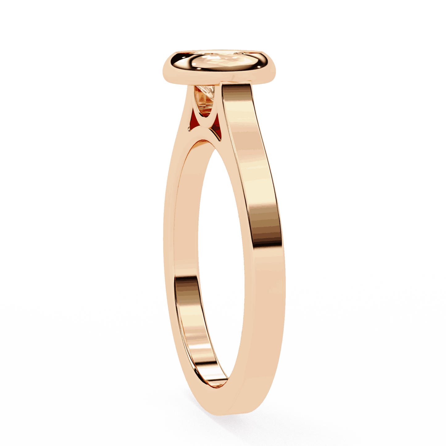 Round Cut Lab Grown Diamond Bezel Engagement Ring with Flat Modern Band