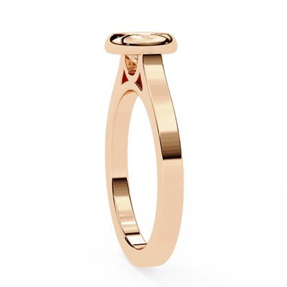 Round Cut Lab Grown Diamond Bezel Engagement Ring with Flat Modern Band