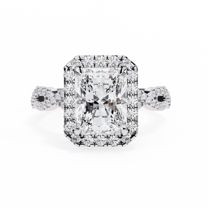 Radiant Cut Lab Grown Diamond Halo Engagement Ring with Twisted Pavé Band
