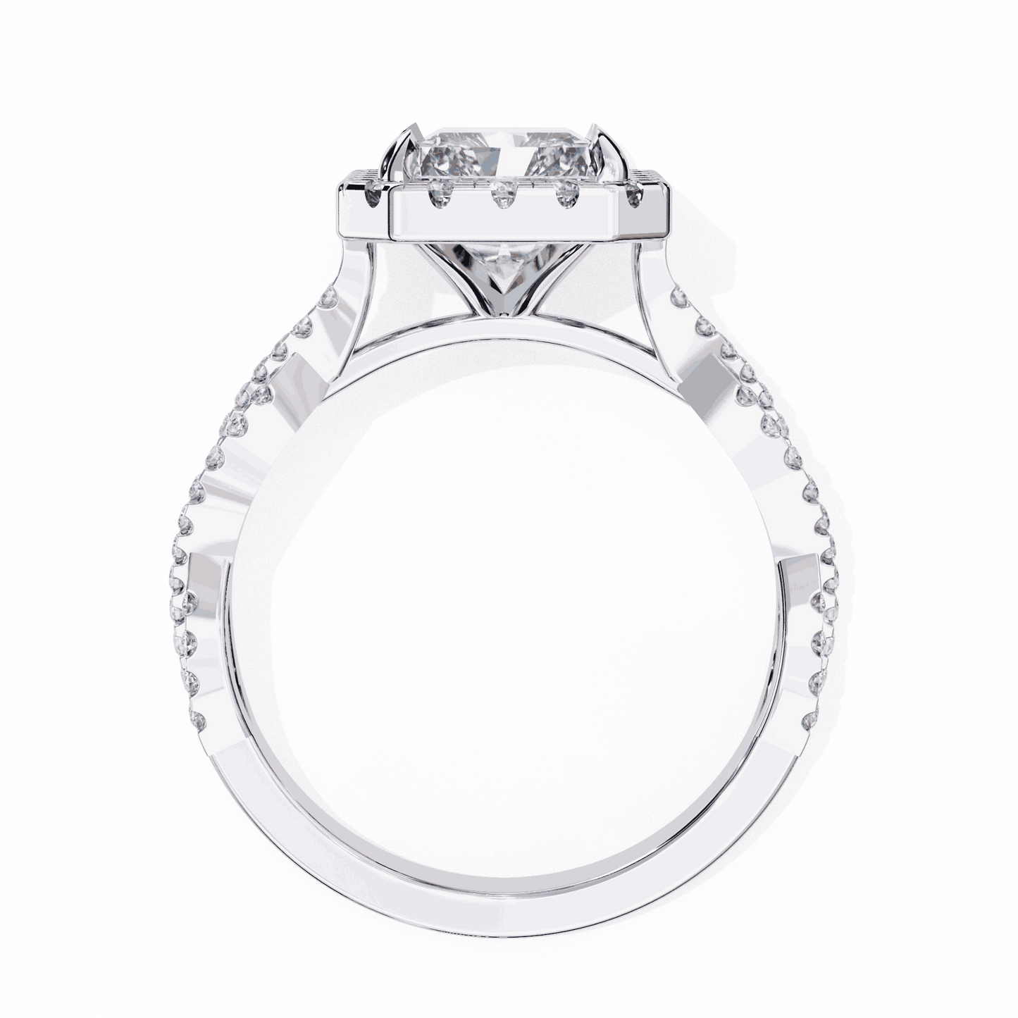 Radiant Cut Lab Grown Diamond Halo Engagement Ring with Twisted Pavé Band