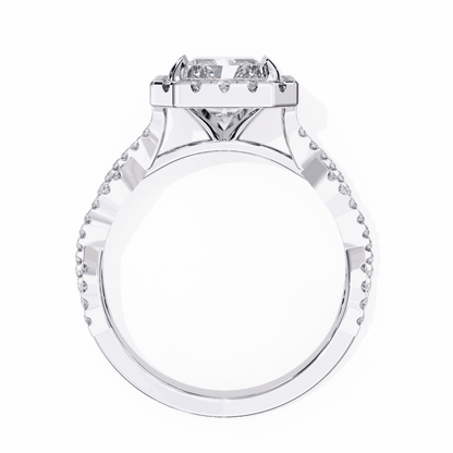 Radiant Cut Lab Grown Diamond Halo Engagement Ring with Twisted Pavé Band