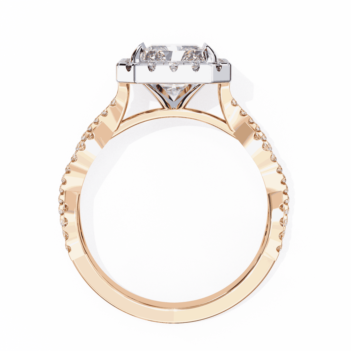 Radiant Cut Lab Grown Diamond Halo Engagement Ring with Twisted Pavé Band