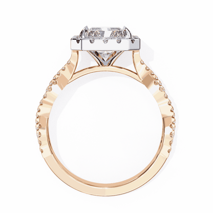 Radiant Cut Lab Grown Diamond Halo Engagement Ring with Twisted Pavé Band