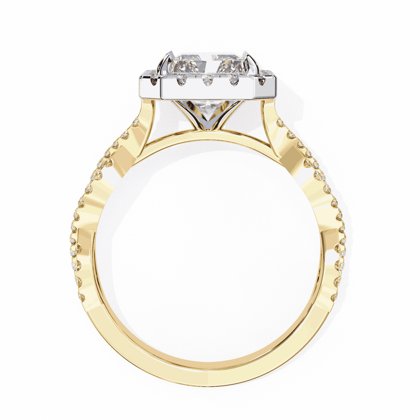 Radiant Cut Lab Grown Diamond Halo Engagement Ring with Twisted Pavé Band