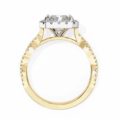 Radiant Cut Lab Grown Diamond Halo Engagement Ring with Twisted Pavé Band