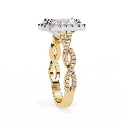 Radiant Cut Lab Grown Diamond Halo Engagement Ring with Twisted Pavé Band