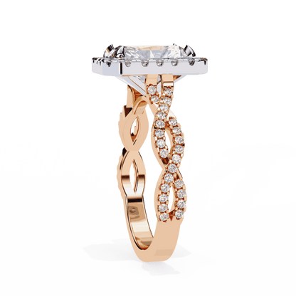 Radiant Cut Lab Grown Diamond Halo Engagement Ring with Twisted Pavé Band