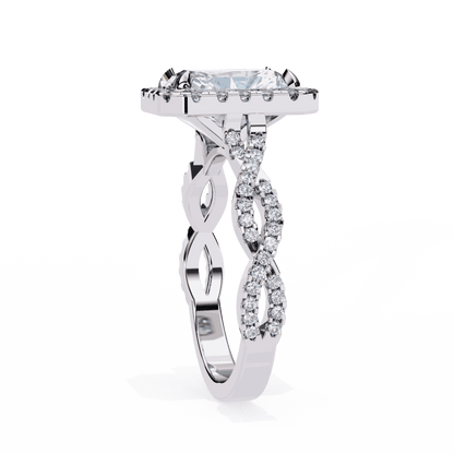 Radiant Cut Lab Grown Diamond Halo Engagement Ring with Twisted Pavé Band