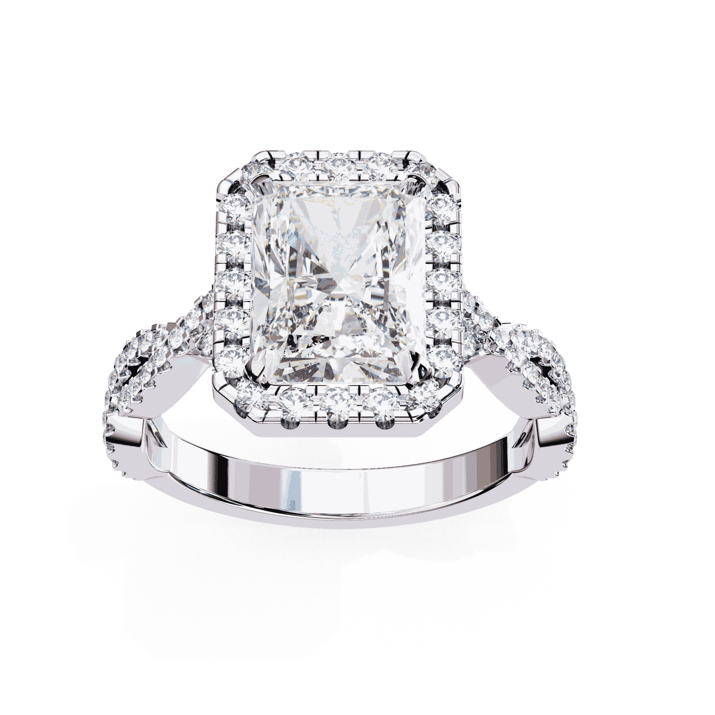 Radiant Cut Lab Grown Diamond Halo Engagement Ring with Twisted Pavé Band