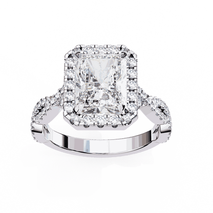 Radiant Cut Lab Grown Diamond Halo Engagement Ring with Twisted Pavé Band